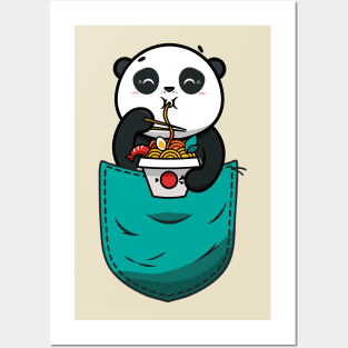 Panda in pocket,Panda eating ramen Posters and Art